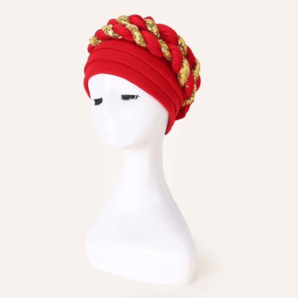 

Sequin Decor Braided Hat, Red