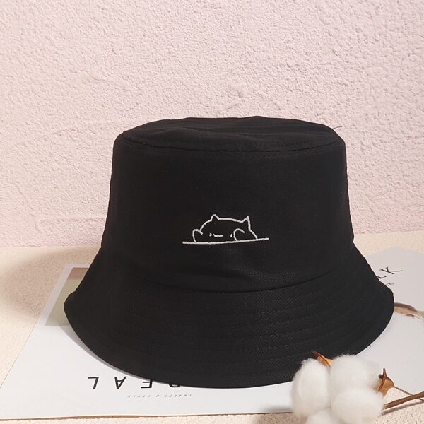 

Cartoon Embroidered Bucket Hat, Black