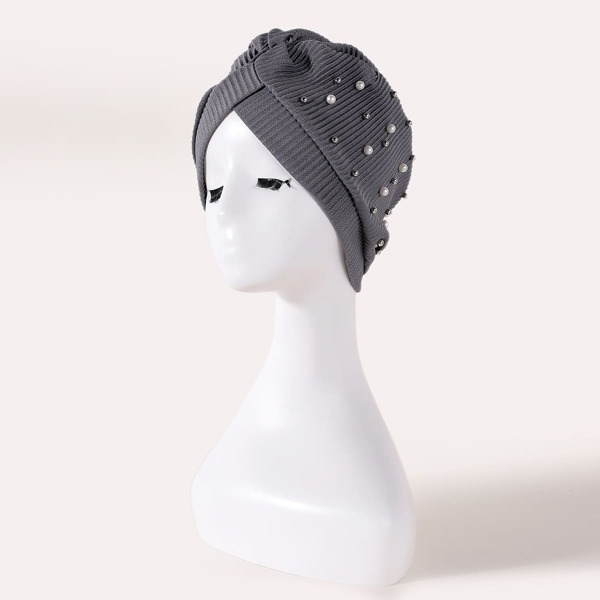 

Faux Pearl Decor Wrap Hat, Grey