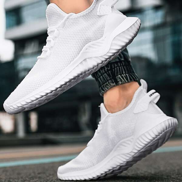 

Men Minimalist Lace Up Front Sneakers, White