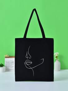 Minimalist Figure Graphic Shopper Bag - Black - View 1