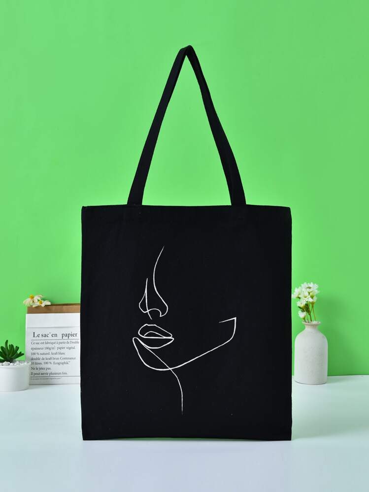 Minimalist Figure Graphic Shopper Bag - Black - View 1