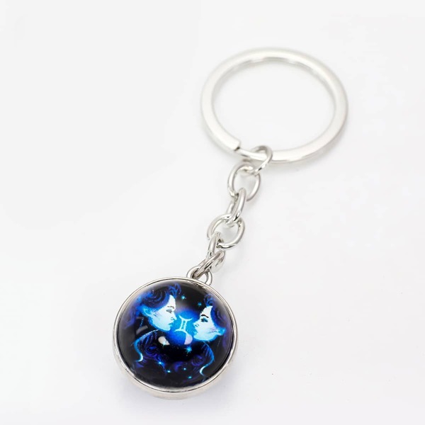 

Constellation Sign Pattern Round Charm Keychain, Blue