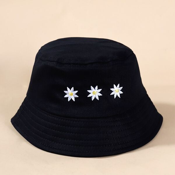 

Kids Flower Embroidered Bucket Hat, Black