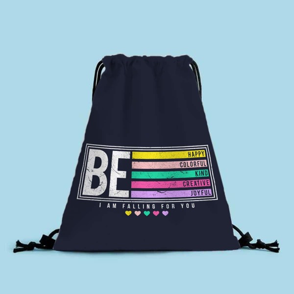 

Color Block Letter Graphic Drawstring Backpack, Navy blue