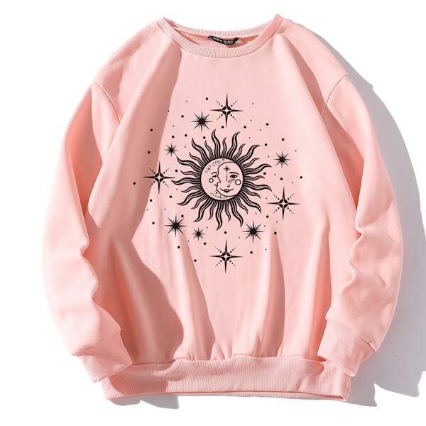 

Graphic Print Thermal Sweatshirt, Pink