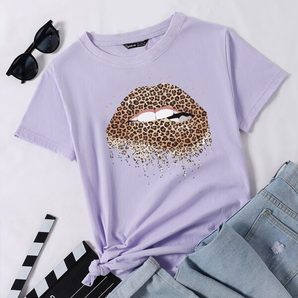 

Mouth Graphic Short Sleeve Tee, Lilac purple