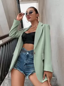 SHEIN Privé Lapel Neck Single Button Blazer - Mint Green - View 1