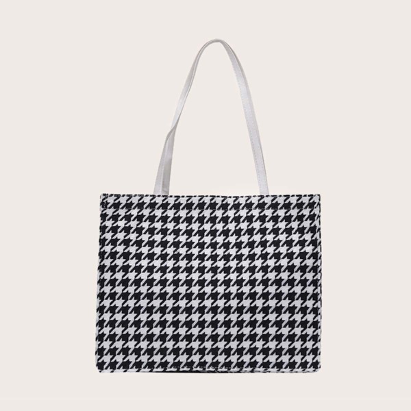 

Houndstooth Graphic Tote Bag, Black and white