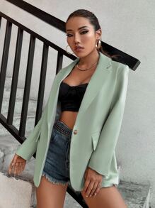 SHEIN Privé Lapel Neck Single Button Blazer - Mint Green - View 5