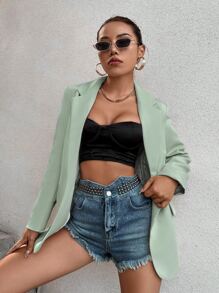 SHEIN Privé Lapel Neck Single Button Blazer - Mint Green - View 6