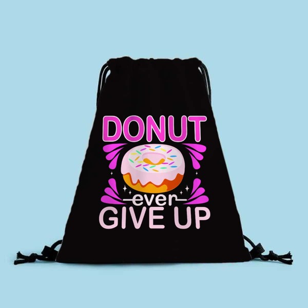 

Doughnut & Letter Graphic Drawstring Backpack, Black