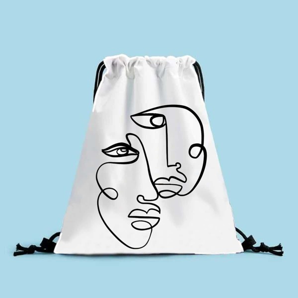 

Minimalist Figure Graphic Drawstring Backpack, White