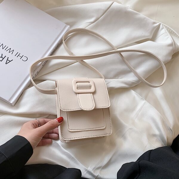 

Mini Buckle Decor Flap Crossbody Bag, Beige