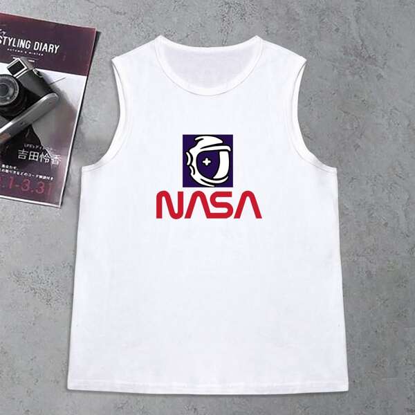 

Men Letter Graphic Tank Top, White