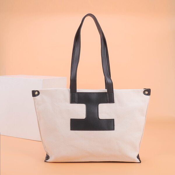 

PU Patch Large Capacity Tote Bag, Beige
