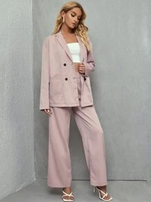 Conjunto blazer largo con botones con pantalones - Rosa vieja - Ver 1