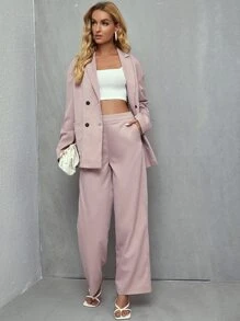 Conjunto blazer largo con botones con pantalones - Rosa vieja - Ver 2