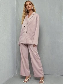 Conjunto blazer largo con botones con pantalones - Rosa vieja - Ver 3