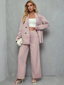 Conjunto blazer largo con botones con pantalones - Rosa vieja - Ver 4