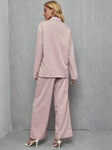 Conjunto blazer largo con botones con pantalones - Rosa vieja - Ver 5