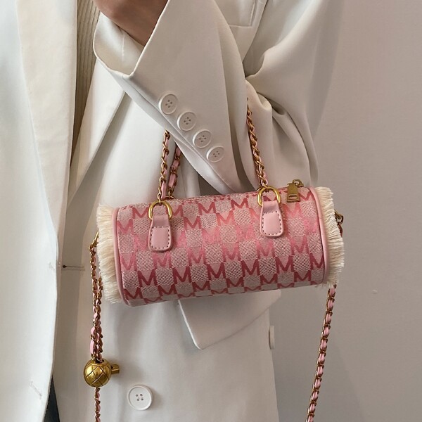 

Letter Graphic Chain Satchel Bag, Pink