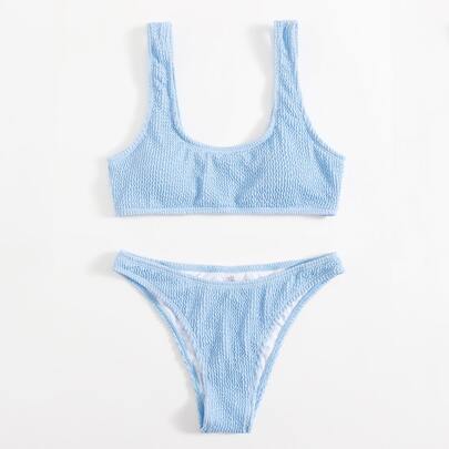 Solid Textured Bikini Swimsuit