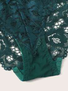 Floral Lace Underwire Lingerie Set - Dark Green - View 3