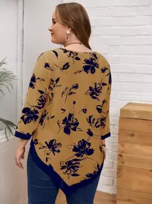 EMERY ROSE 大碼花卉圖案不對稱下擺襯衫 - 棕色 - 查看 2