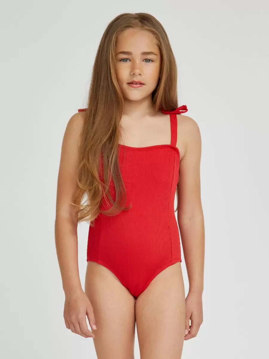 SHEIN Girls Knot One Piece Swimsuit - Red - View 1