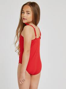 SHEIN Girls Knot One Piece Swimsuit - Red - View 2