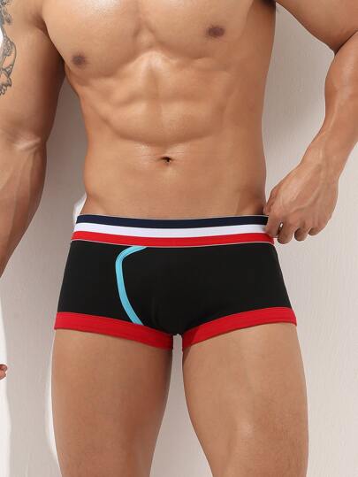 Men Striped Tape Tropical Print Boxer Brief