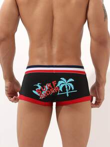 Hombres Calzoncillos boxer con cinta de rayas con estampado tropical - Negro - Ver 2