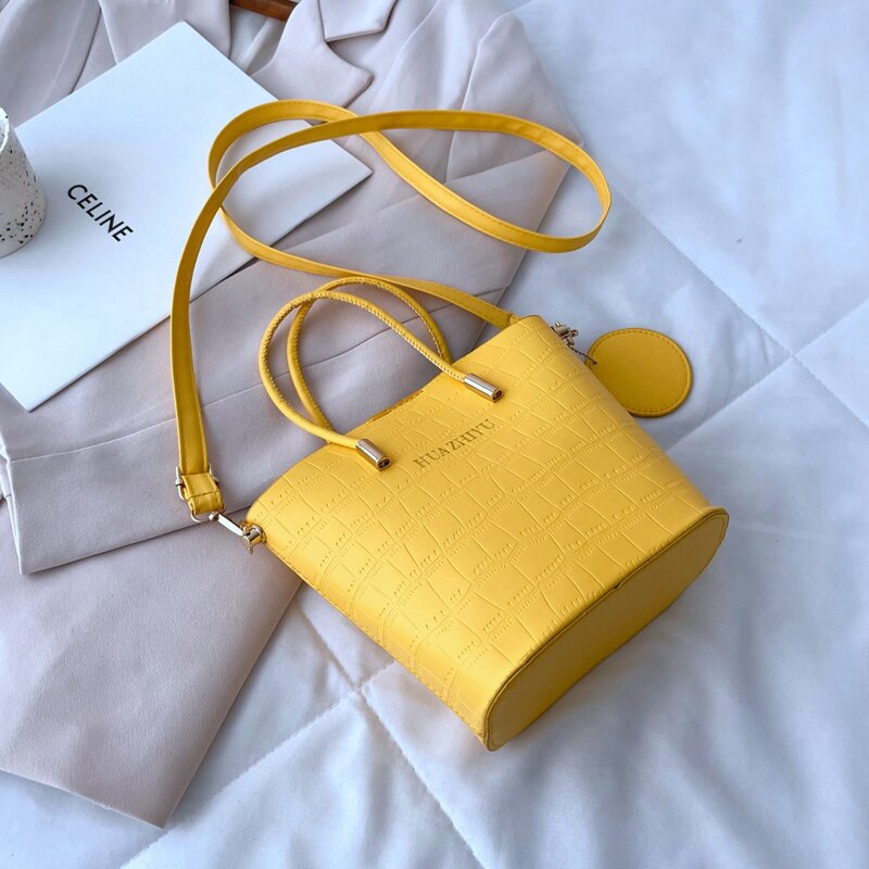 

Croc Embossed Satchel Bag, Yellow