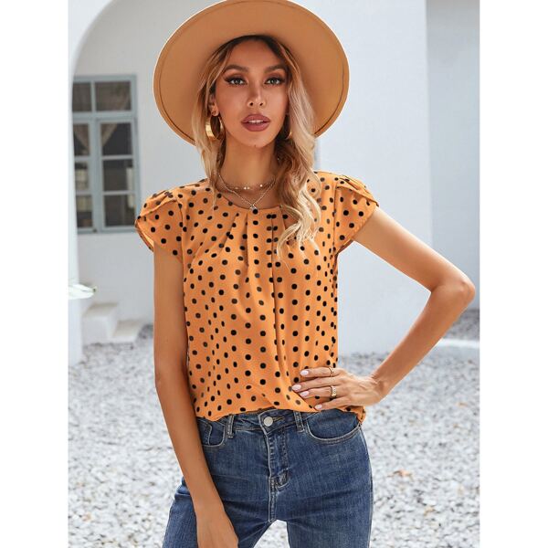 

Polka Dot Petal Sleeve Blouse, Orange