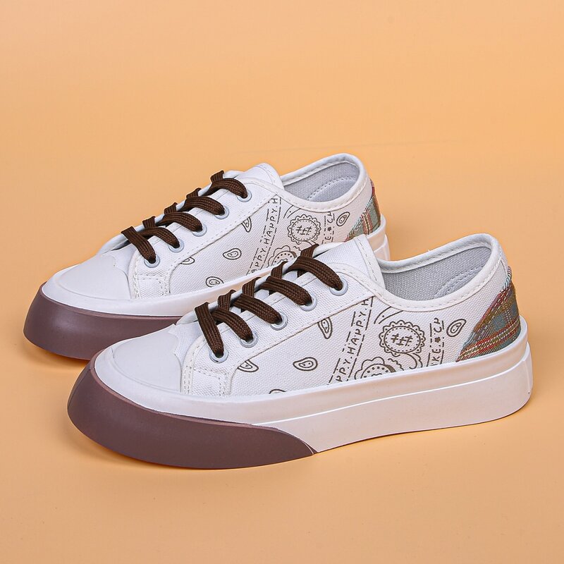 

Paisley Lace-up Canvas Sneakers, White