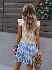 Vestido babydoll de guingán con costura - Multicolor - Ver 2