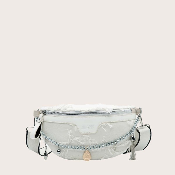 

Tassel & Chain Decor Fanny Pack, Beige