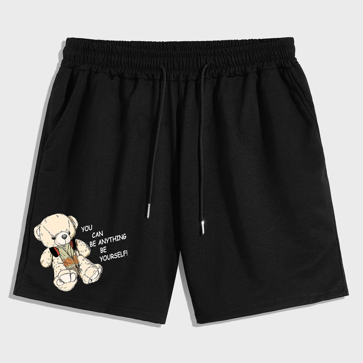 

Guys Letter Cartoon Bear Drawstring Shorts, Black