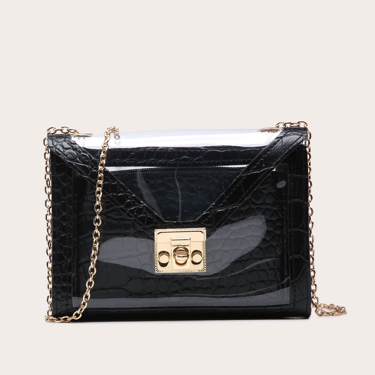 

Croc Embossed Clear Crossbody Bag, Black
