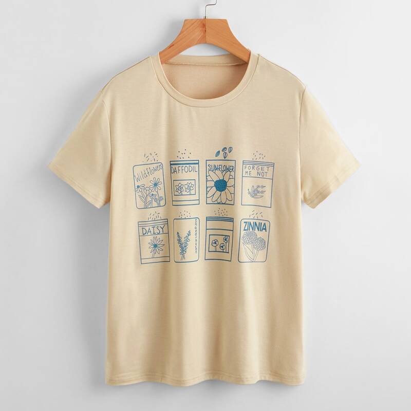 

Letter Floral Graphic Tee, Khaki
