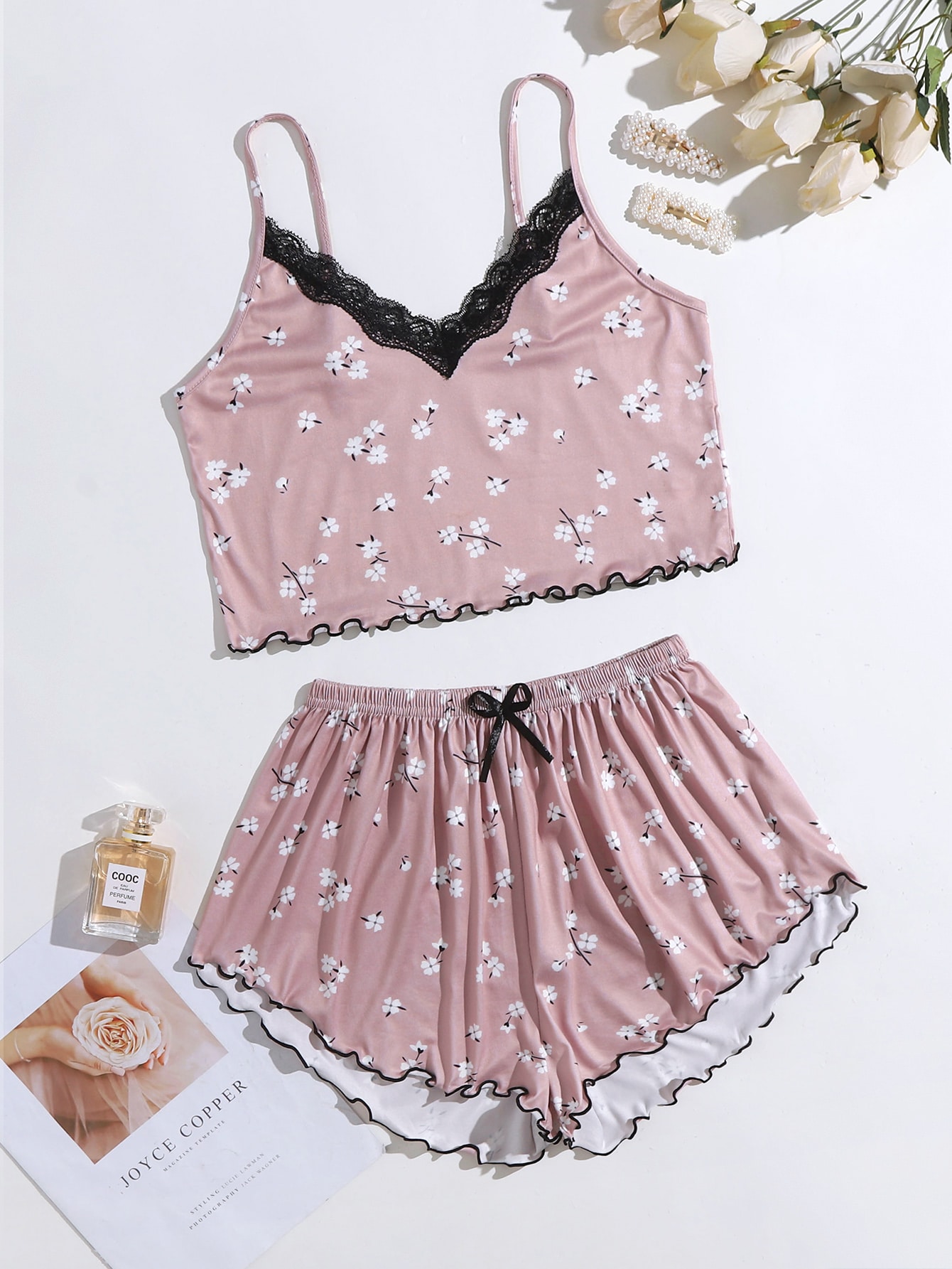 カットソー(長袖+七分) Ameri VINTAGE - Ameri vintage VELOUR CAMI SET LACE TOP Ameri vintage VELOUR CAMI SET LACE TOP