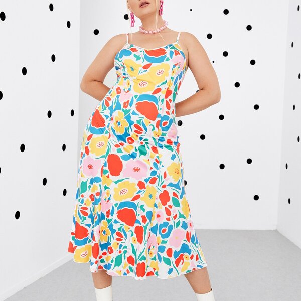 

Plus Floral Print Cami Dress, Multicolor
