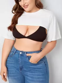 SHEIN لباس علوي كروب مدعم بلون موحد مقاس كبير بدون حمالة صدر