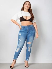 SHEIN لباس علوي كروب مدعم بلون موحد مقاس كبير بدون حمالة صدر