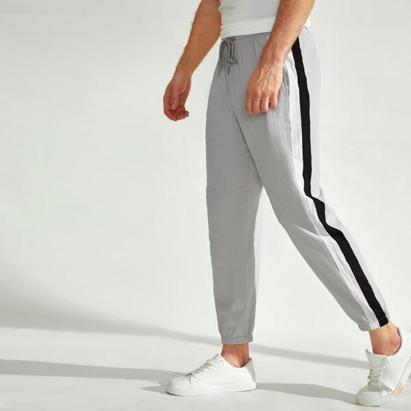 

Men Contrast Striped Sideseam Pants, Light grey