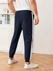 Manfinity RebelGame 男士貼布細節拼接側縫褲子 - 藏蓝色 - 查看 2