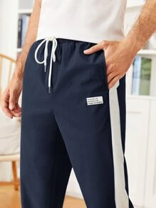 Manfinity RebelGame 男士貼布細節拼接側縫褲子 - 藏蓝色 - 查看 3