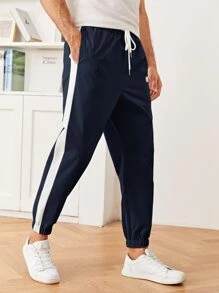 Manfinity RebelGame 男士貼布細節拼接側縫褲子 - 藏蓝色 - 查看 4