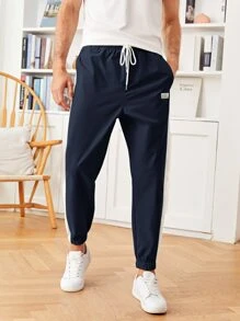 Manfinity RebelGame 男士貼布細節拼接側縫褲子 - 藏蓝色 - 查看 5